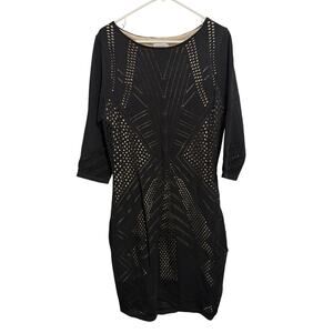 Calvin Klein Women’s Size XL Black Beige Sheath 3/4 Sleeve Stretch Dress
